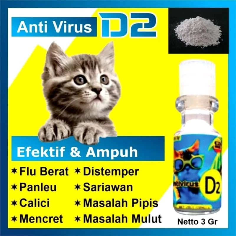 Vitamin D2 flu Virus Calici Muntah MencretBersin,obat D2 anti virus pada kucing 3gr Botol