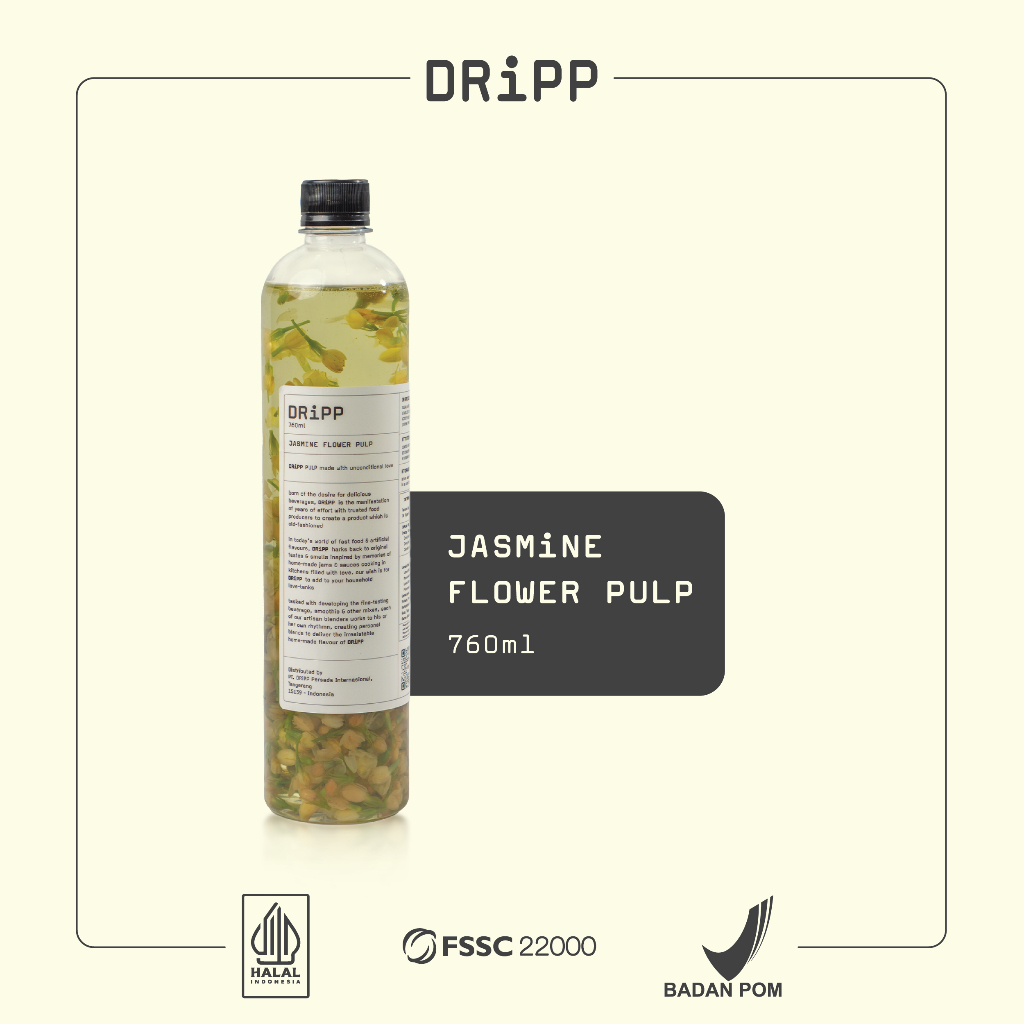 

DRiPP Jasmine Flower Pulp (Sirup Rasa Bubur Bunga Jasmine) Untuk Minuman Kafe and Restoran