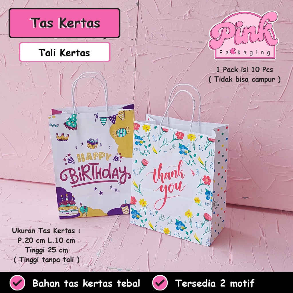

Tas Kado Bahan Kertas Model Totebag / Tas Happy Birthday / Tas Thank You Bahan Tebal Pakai Tali