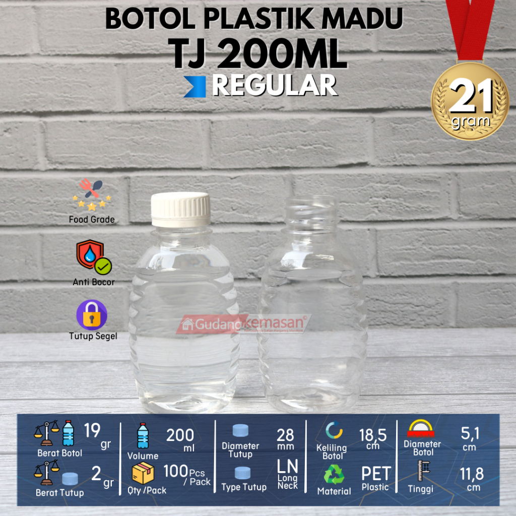 BOTOL PLASTIK PET MADU TJ 200ML TUTUP SEGEL WARNA WARNI LN - FLASH