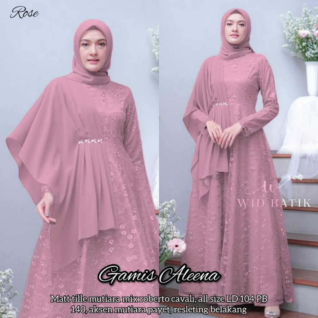 ADA JUMBO - Gamis Satin Brokat Aleena Lebaran 2025 Kondangan Dress Mayung