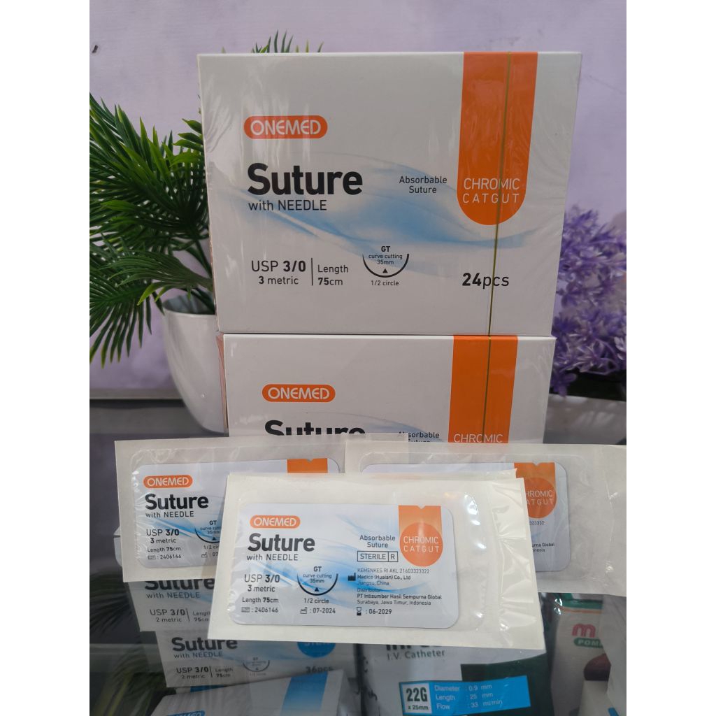 Catgut Chromic Usp. 3/0 OneMed + Jarum / Catgut Benang Jahit Chromic WithNeedle Onemed (ECERAN)