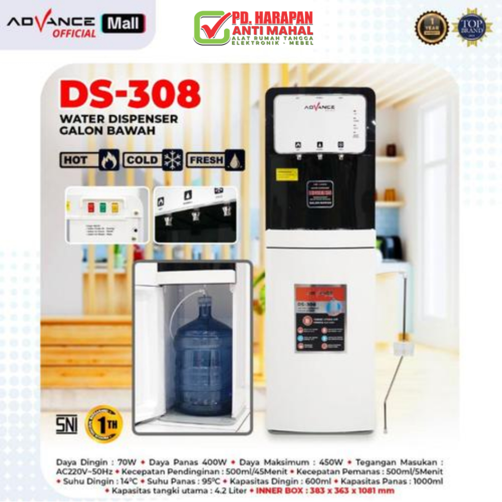 ADVANCE DS308 GALON BAWAH (DISPENSER TINGGI)/ DISPENSER GALON BAWAH/ DISPENSER 3 KERAN