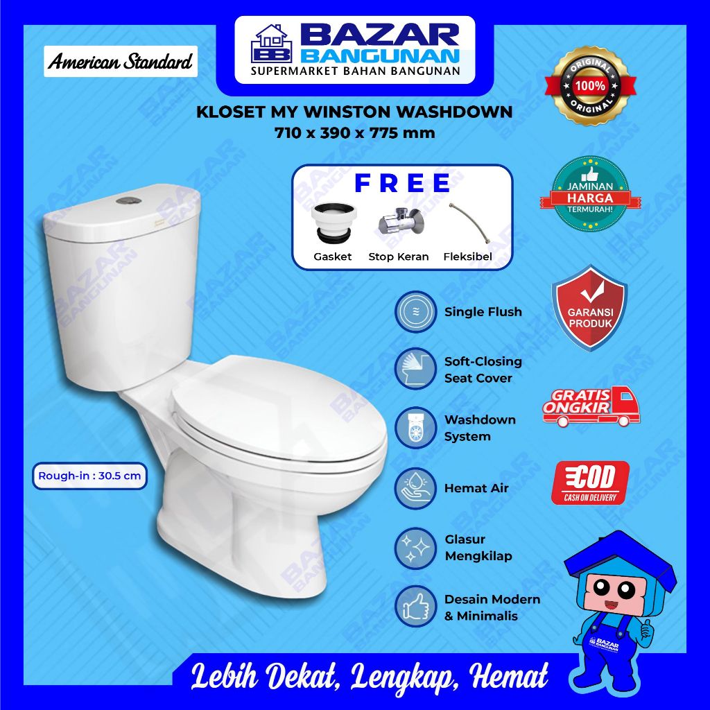 American Standard - Closet Kloset Toilet Duduk WC My Winston Close Coupled Single Flush Soft Close