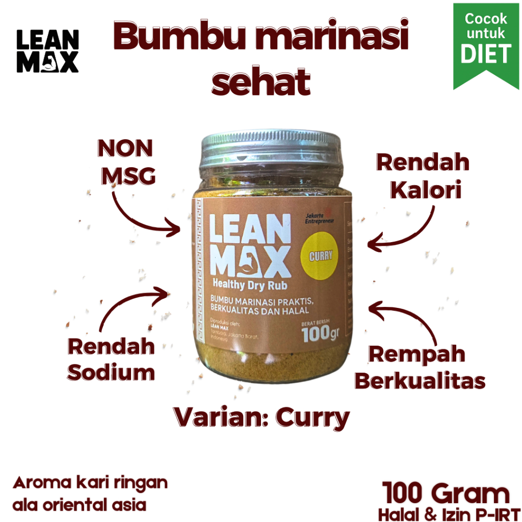

Lean Max Dry Rub –Curry / Kari Bumbu Marinasi Sehat Siap Tabur Tanpa MSG, dengan Garam Himalaya diet