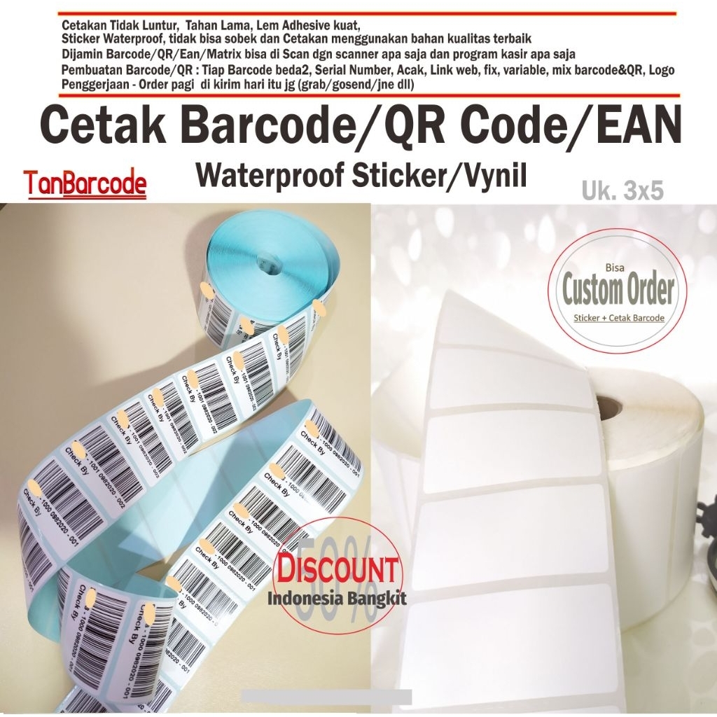 

Cetak sticker Barcode/EAN/QR/MATRIX 3x5cm waterproof 1000 pc