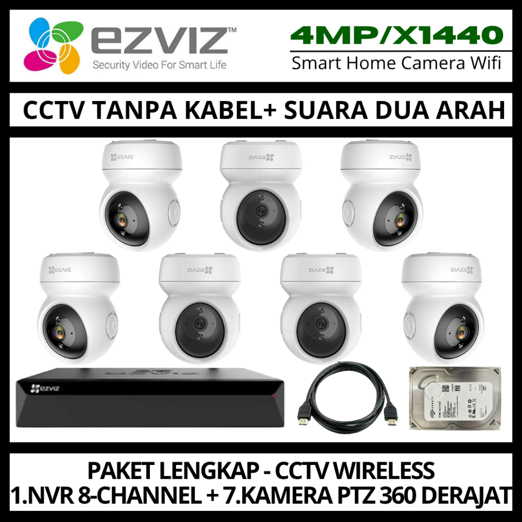Paket CCTV EZVIZ 4MP 8 Channel 7 Kamera CCTV WIFI Camera Wireless Kamera Wifi