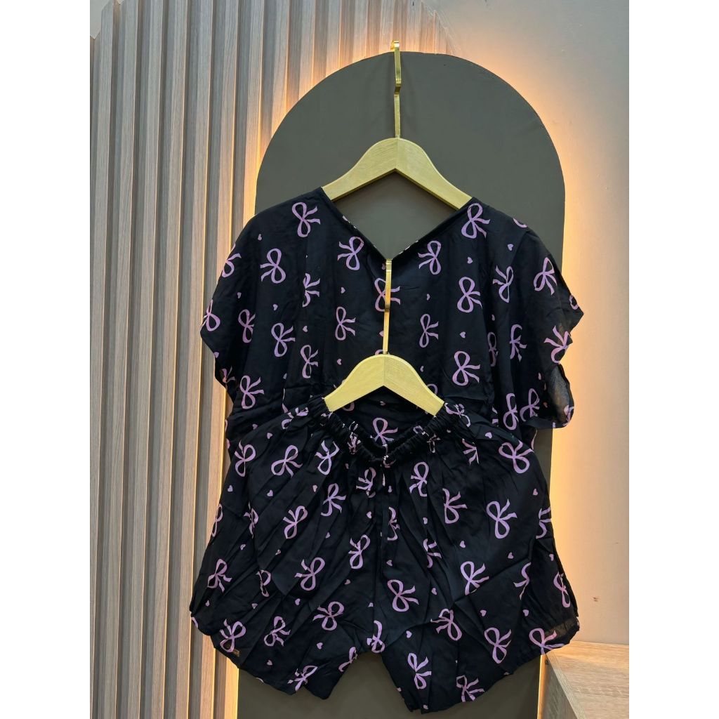 KAREN SETELAN RAYON PAJAMAS PENDEK FIT TO XL // ONE SET PENDEK // SETELAN WANITA // BAJU TIDUR PAJAM