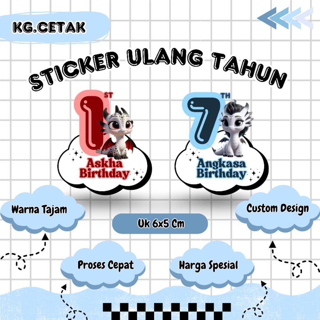 

STICKER ULANG TAHUN ANAK CUSTOM/STICKER ULANG TAHUN DRAGON
