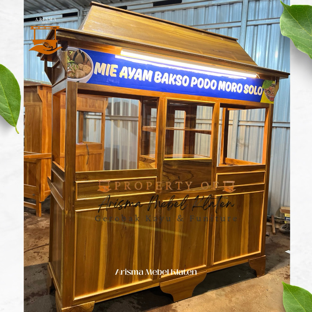 Gerobak Mie Ayam Bakso Joglo, gerobak mie ayam 2 tungku, gerobak mie ayam bakso kayu, gerobak mie ay