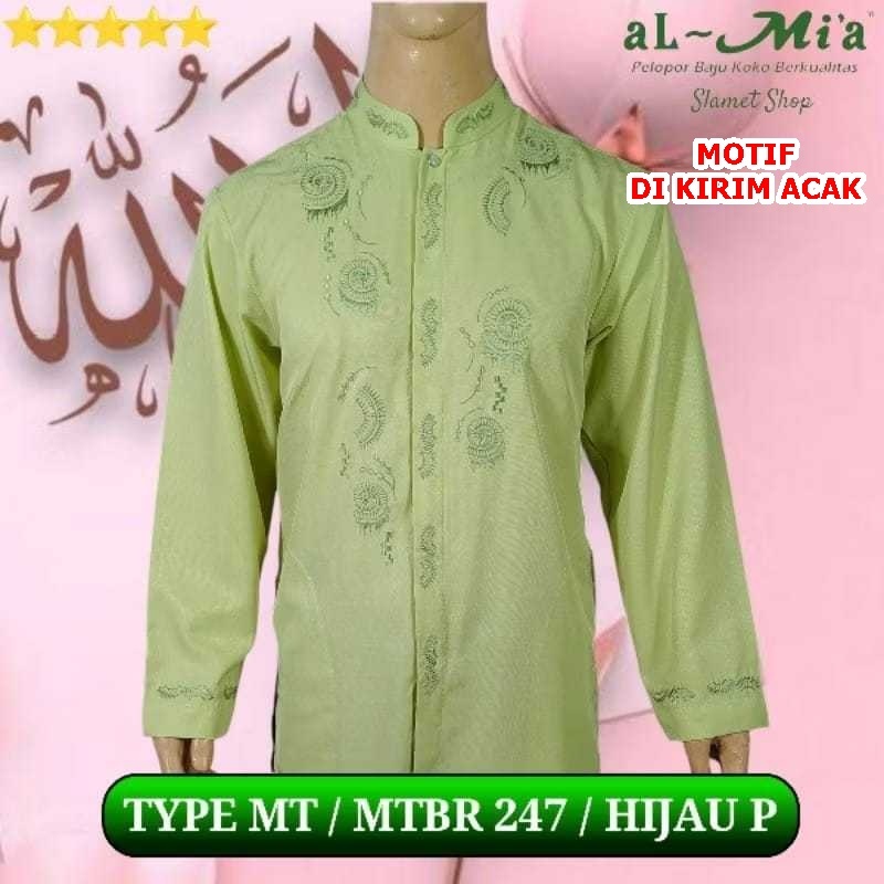 FREE BOX Baju koko al-mia MT hijau lengan panjang pria dewasa koko almia s - xl fashion muslimin pak