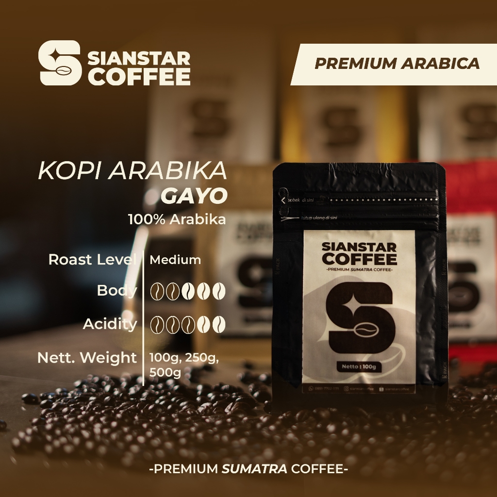 

Sianstar Coffee - Arabika Gayo Biji Bubuk 100% Arabika