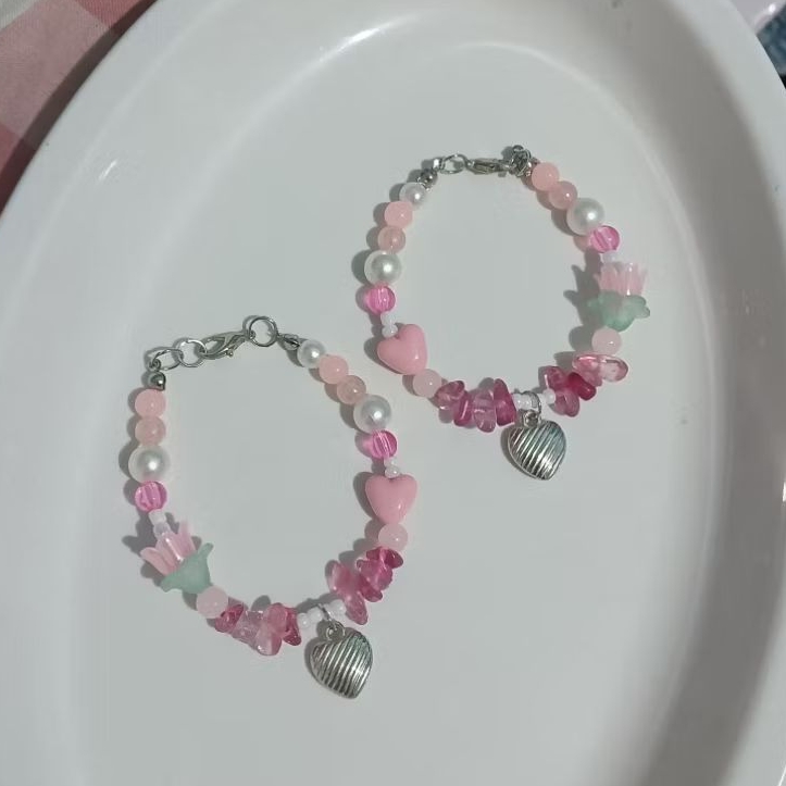 gelang manik manik aesthetic || charm love pink