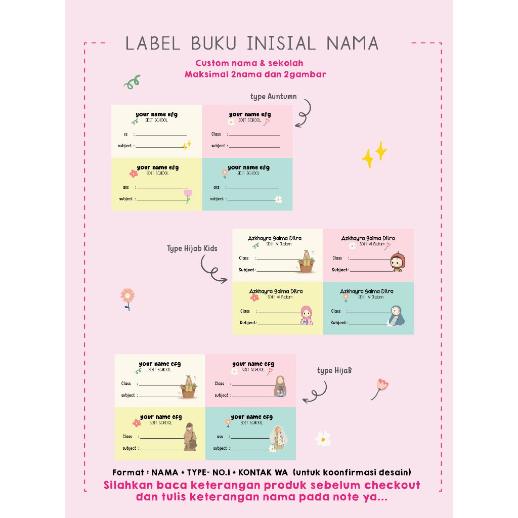 

RUMAUWAIS, Stiker label buku custom nama - perlengkapan sekolah