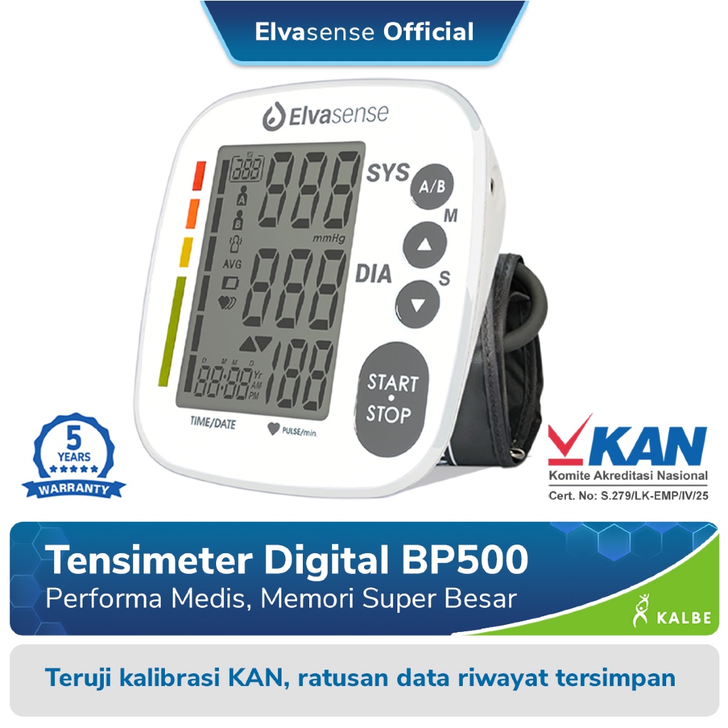 Tensimeter Digital Elvasense BP500 - Pengukur Tekanan Darah dan Denyut Nadi dengan Memori Besar