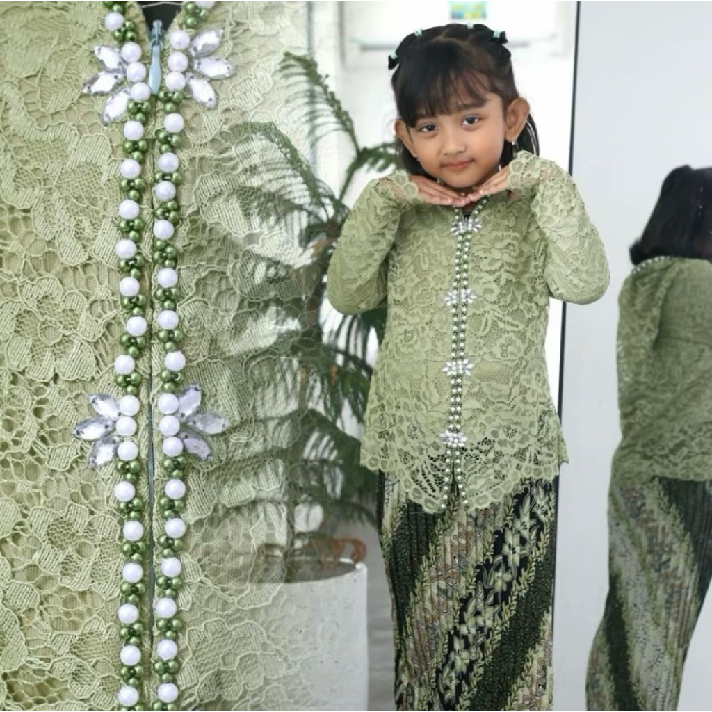 Promo Diskon • Setalan Kebaya Encim Brokat / Baju Kebaya Wisuda Anak tk / Set Kebaya Brokat Modern /