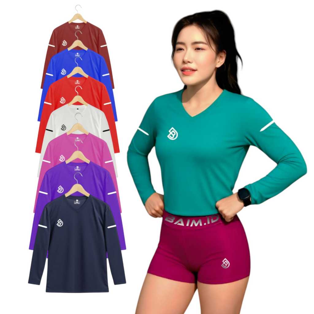 Baju Olahraga Wanita Muslimah Running Atasan Senam Fitness Aerobick Gym Lengan panjang