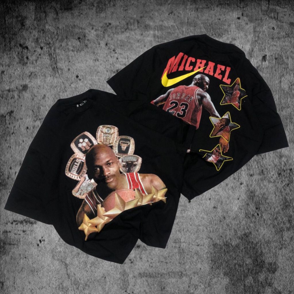 (ELVARO) Baju Kaos Oversize NBA Michael Jordan - T Shirt Vintage Oversize Michael Jordan NBA Black