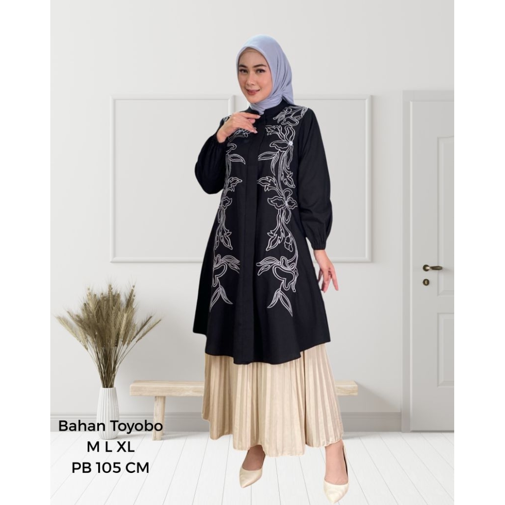 Nindi Tunik Bordir Bahan Katun Toyobo Fashion Muslim Terbaru
