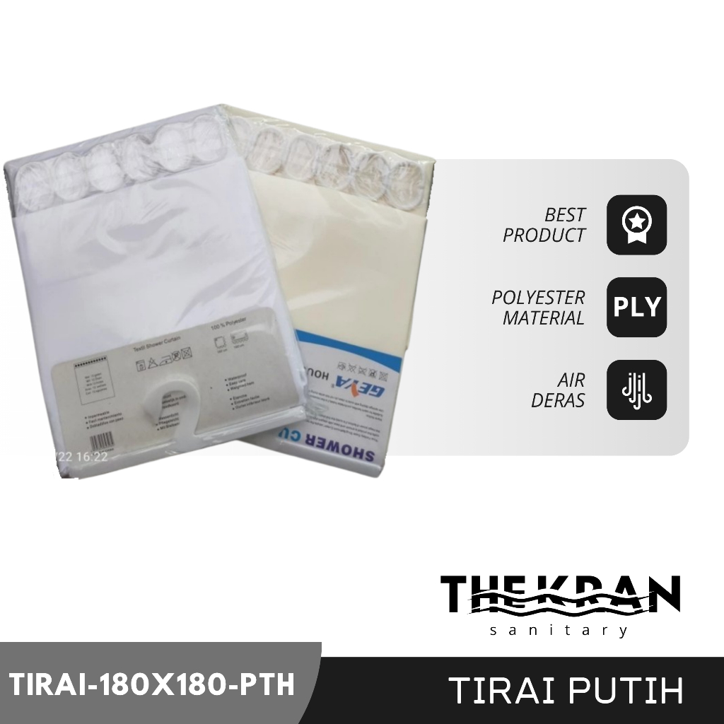 TK Tirai Kamar Mandi 180x180 cm, Pelampung subron, selang shower pvc 2mtr