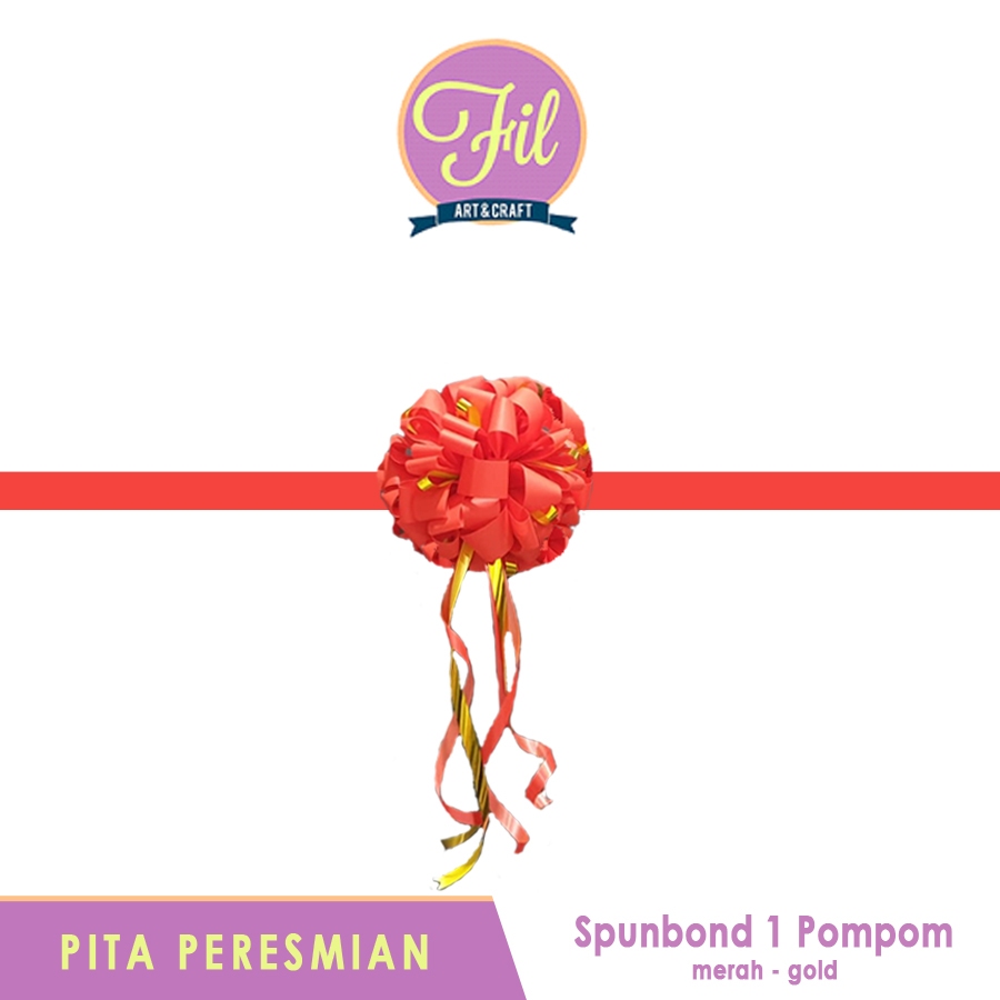 

Pita Peresmian / Gunting Pita / Pita Bulat / Pita Pompom Peresmian / Merah - Gold