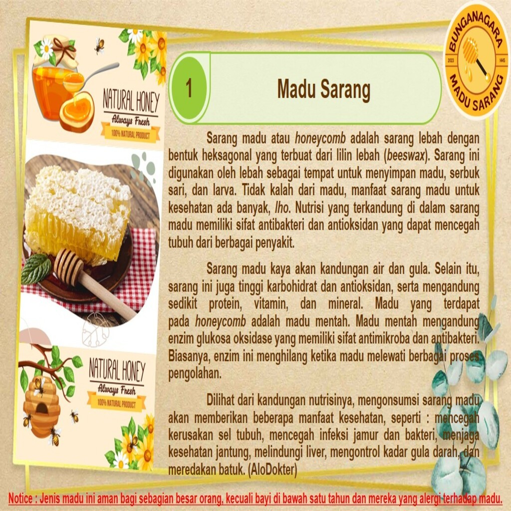 

MADU SARANG ASLI HUTAN ALAM 100 GRAM 250 GRAM 500 GRAM BUNGANAGARA PURE HONEY