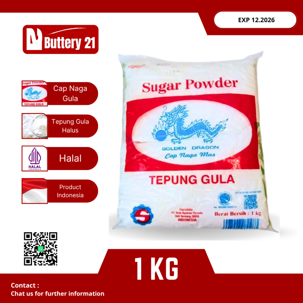 

TEPUNG GULA HALUS CAP NAGA MAS 1 KG/SUGAR POWDER GOLDEN DRAGON/GULA BUBUK