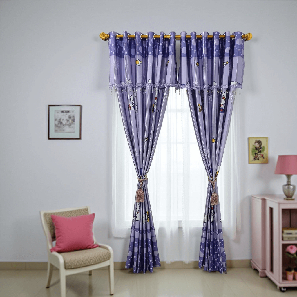 Gorden Hello Kitty Ungu – Gorden Karakter Tebal untuk Jendela & Pintu Cantik | Bahan Premium