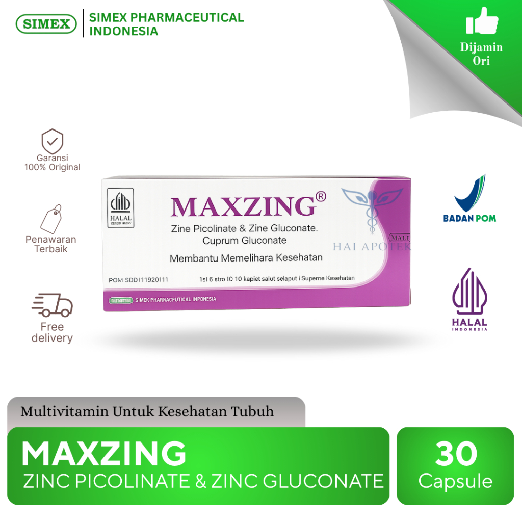 Zinc Maxzing Komplit 10kaplet-30kaplet-60kaplet | Multivitamin Zinc untuk Memelihara Kesehatan Tubuh