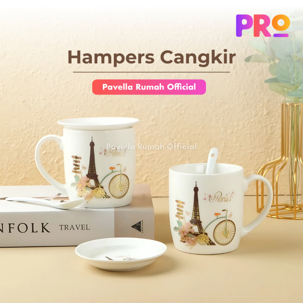 [COD] PAVELLA Hampers Cangkir Gelas Mug Single Set 2 Pcs Paris Bahan Keramik Tebal Unik Lucu Souveni