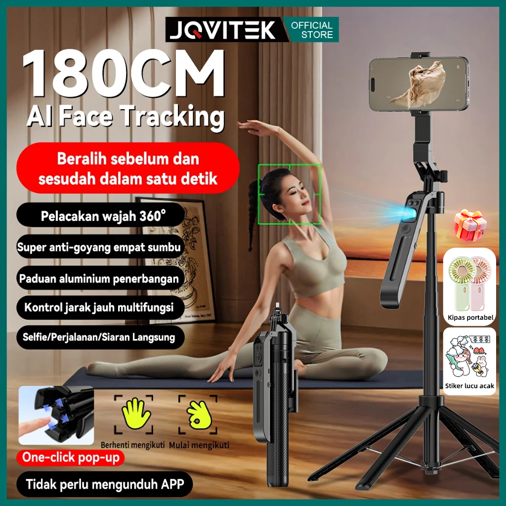 Jqvitek Auto Face Tracking Tongsis Tripod 1.8M Gesture Control Handphone Gimbal Stabilizer Tripod