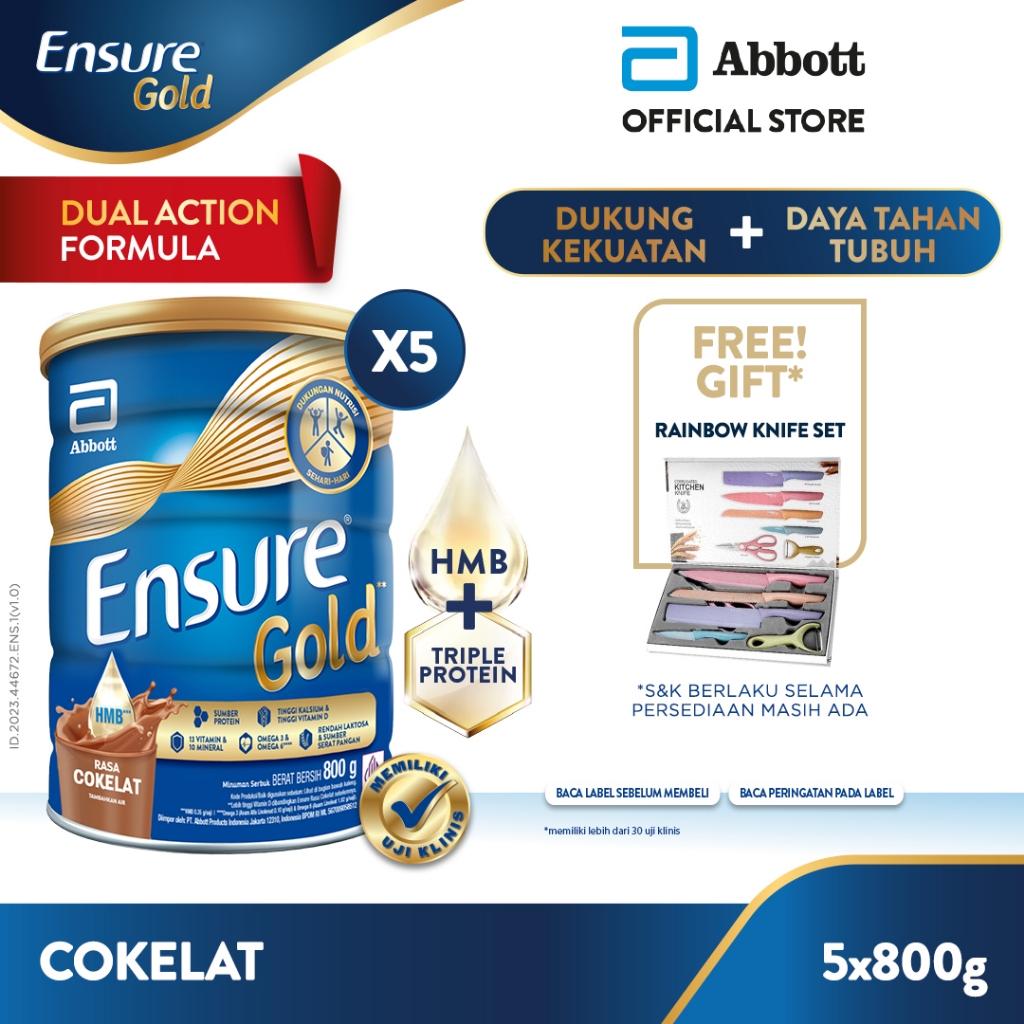 

Ensure Gold HMB Cokelat 800 g - Nutrisi Dewasa Rendah Laktosa - 5 pcs - FREE GIFT