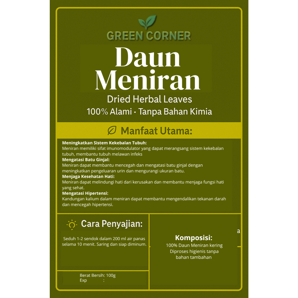 

DAUN MENIRAN KERING 100 GRAM -Phyllanthus Urinaria - MURNI - JSR - REMPAH - PREMIUM QUALITY
