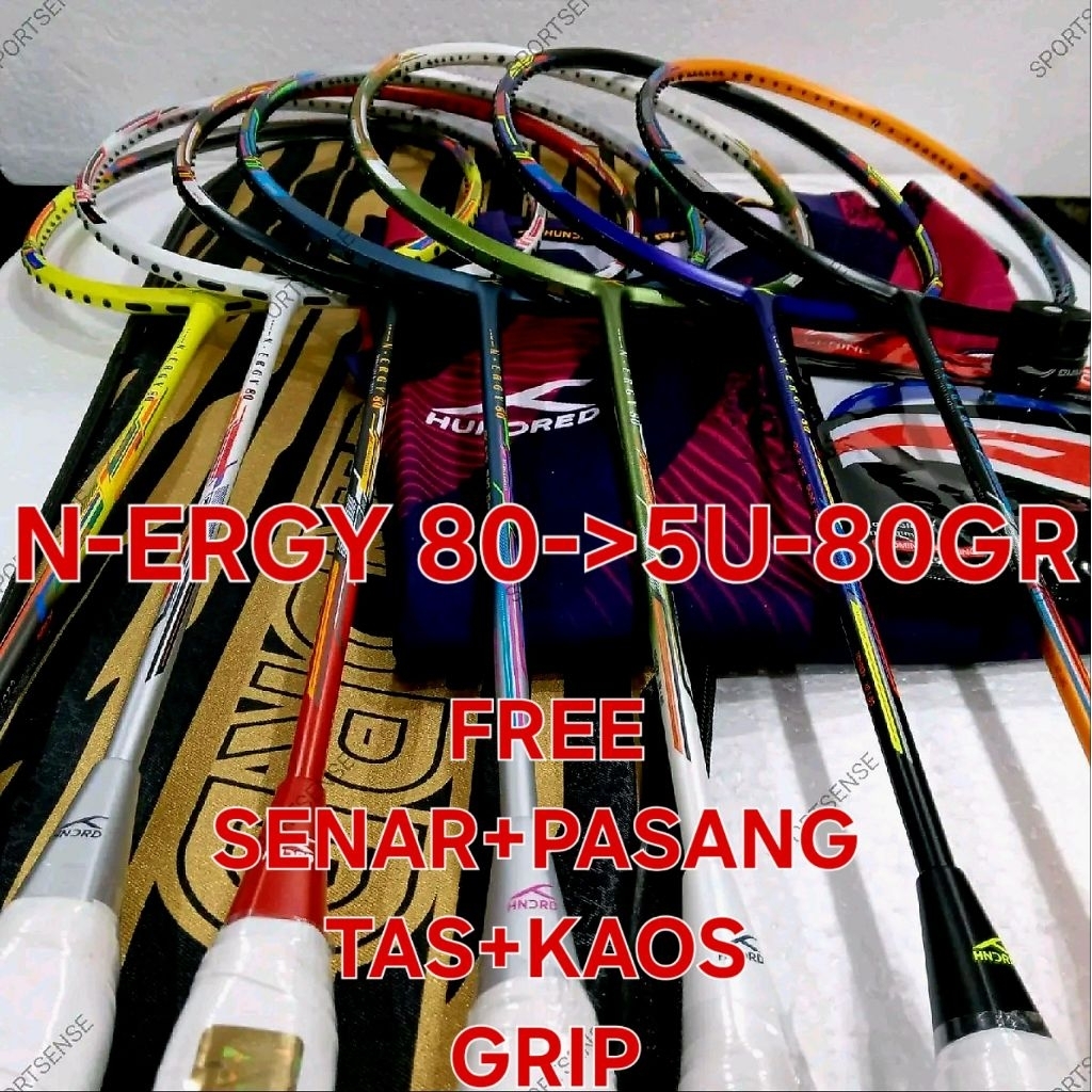 Raket Bulutangkis Badminton Hundred N-Ergy 80 N Ergy Original Bonus Lengkap