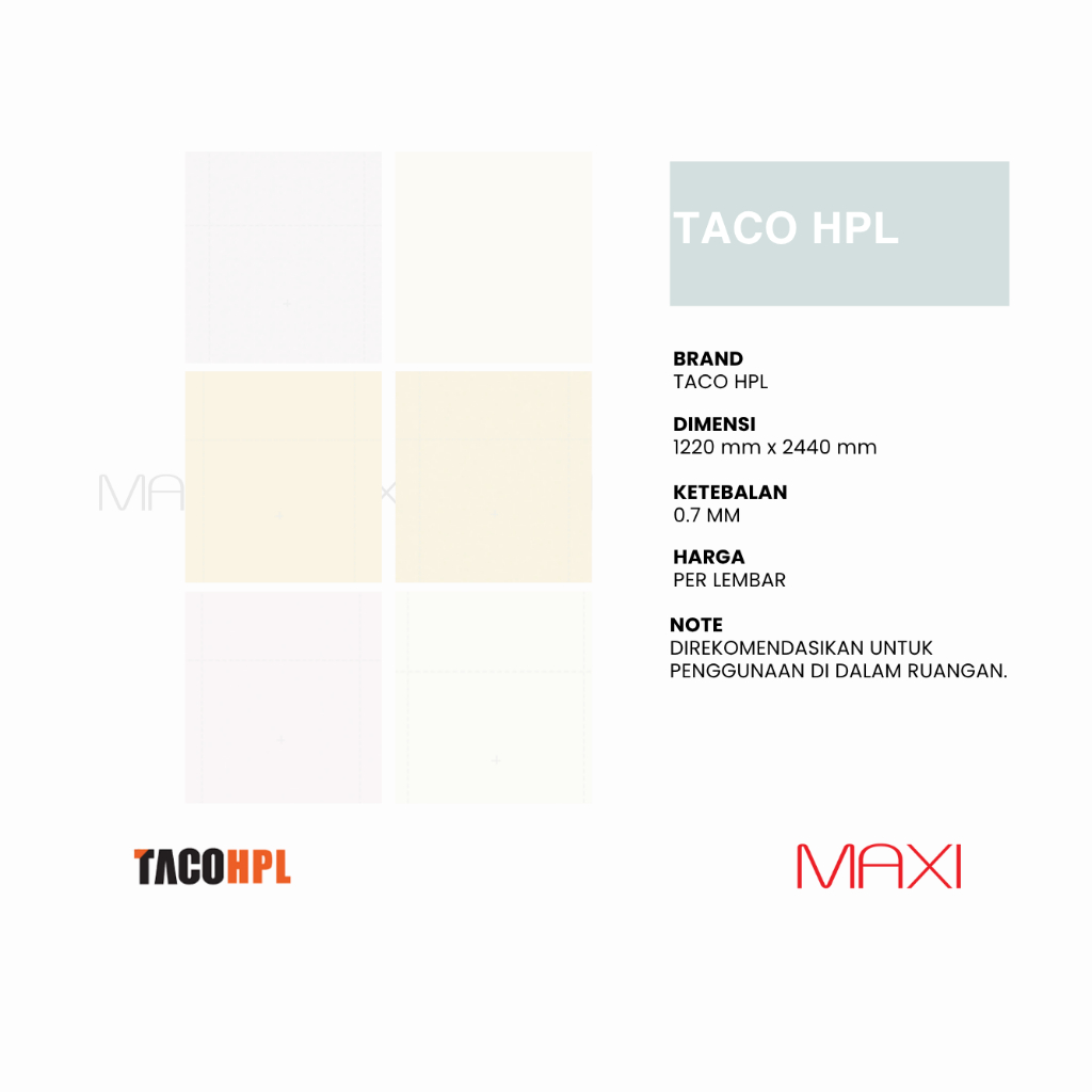 TACO Essential HPL PC Series - | 122 x 244cm | TH-701CR - TH-703CR dan TH-701CRG - TH-703CRG