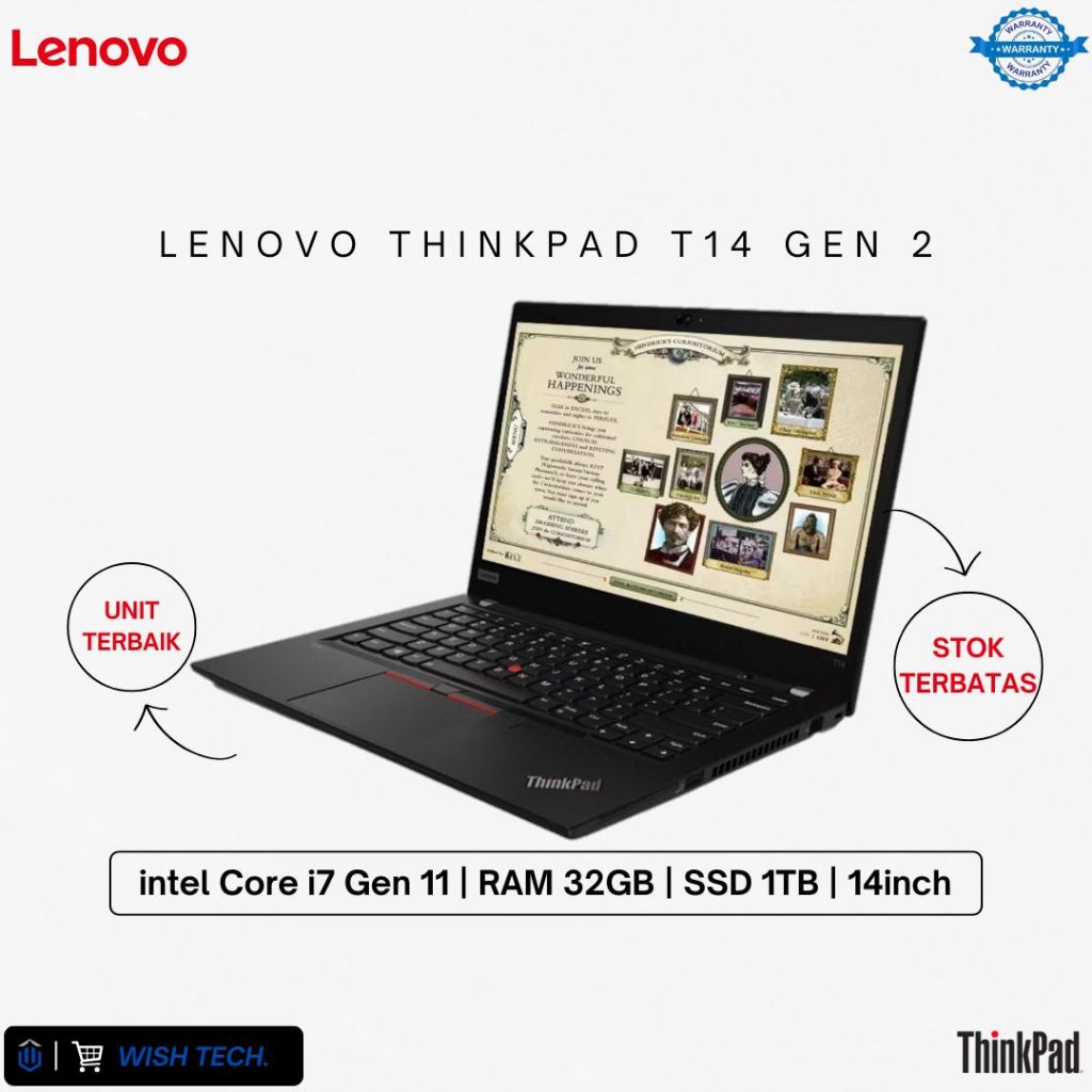 TERMURAH LAPTOP LENOVO THINKPAD T14 GEN 2 14 INCH INTEL IRIS XE | CORE i7 GEN 11 | RAM 32GB SSD 1TB 