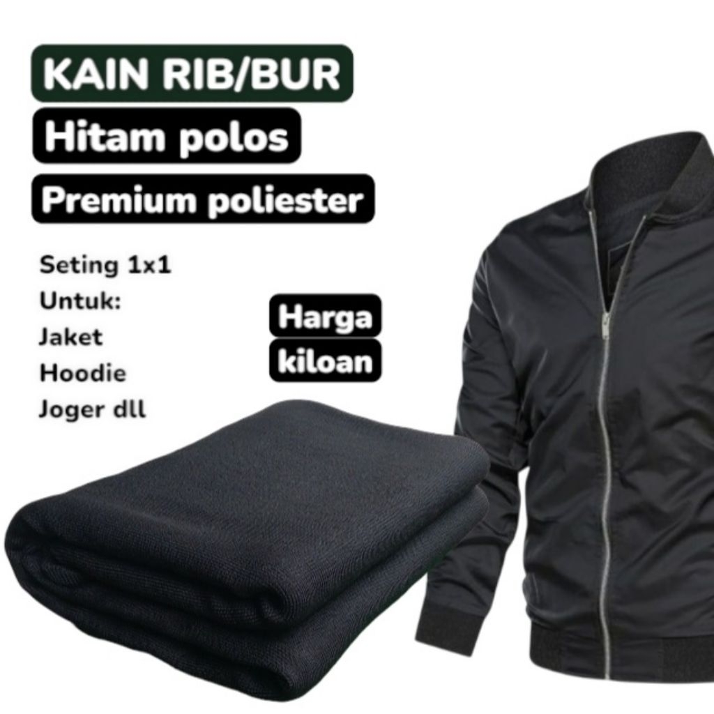 RIB JAKET Hitam polyester polos salur perkilo