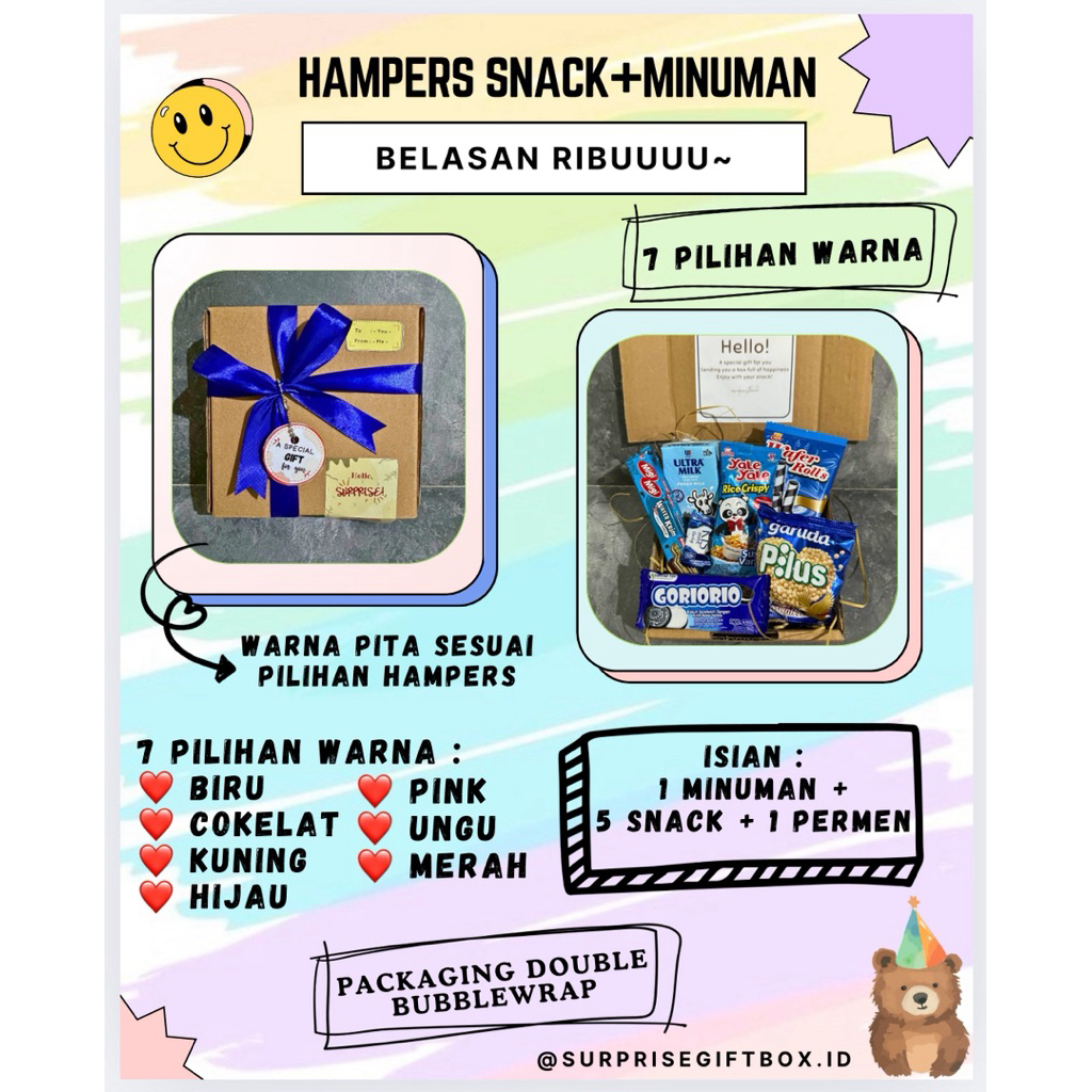 

Hampers Snack Murah / Hamper Snack Murah / Snack Gift Box / Snack Gift/ Kado Ventine/ Hadiah Valentine/ kado wisuda / kado pendadaran / kado ultah / hadiah natal / kado natal