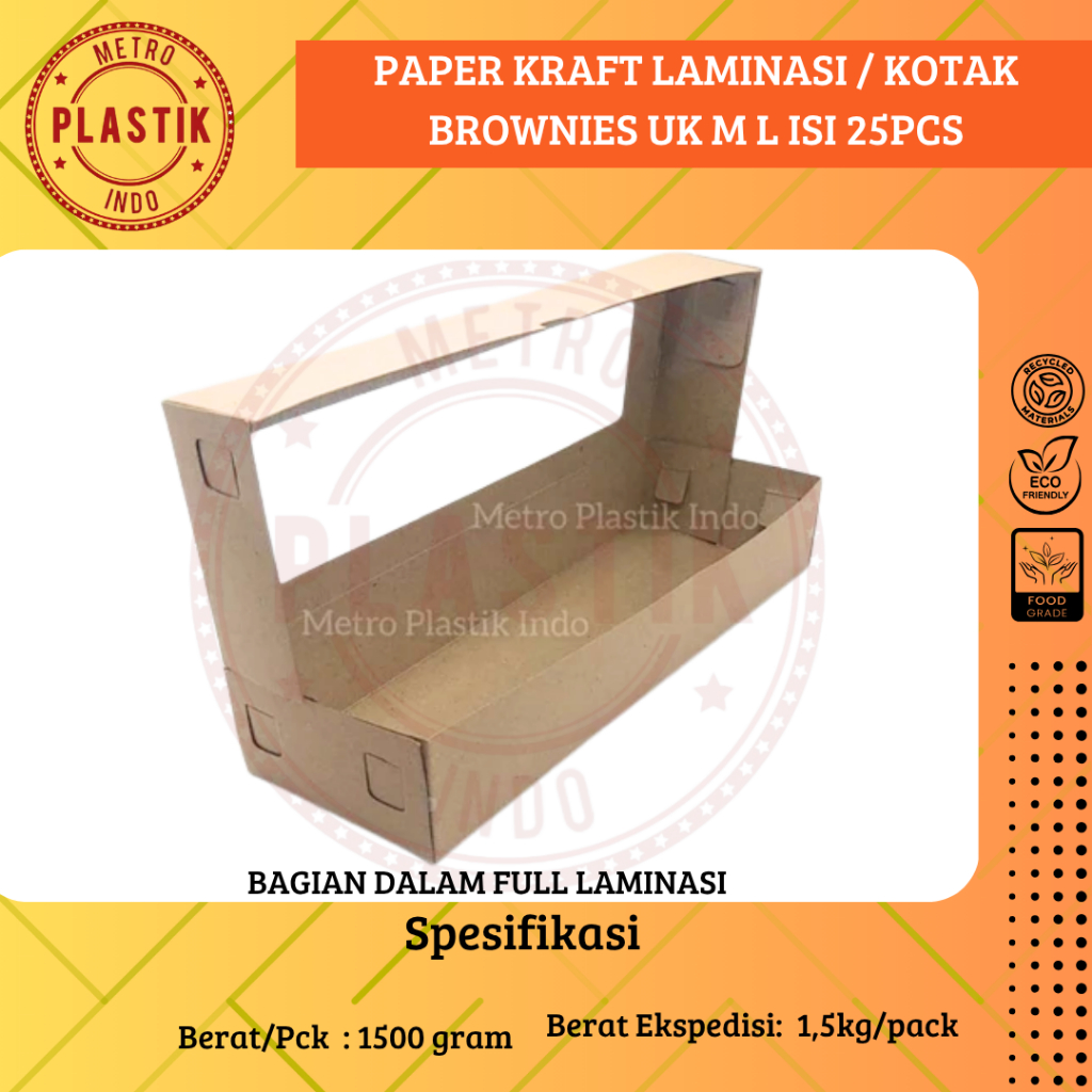 

Paper Kraft Laminasi Kotak Brownies Uk M L Box Kue Aneka Makanan @25pcs