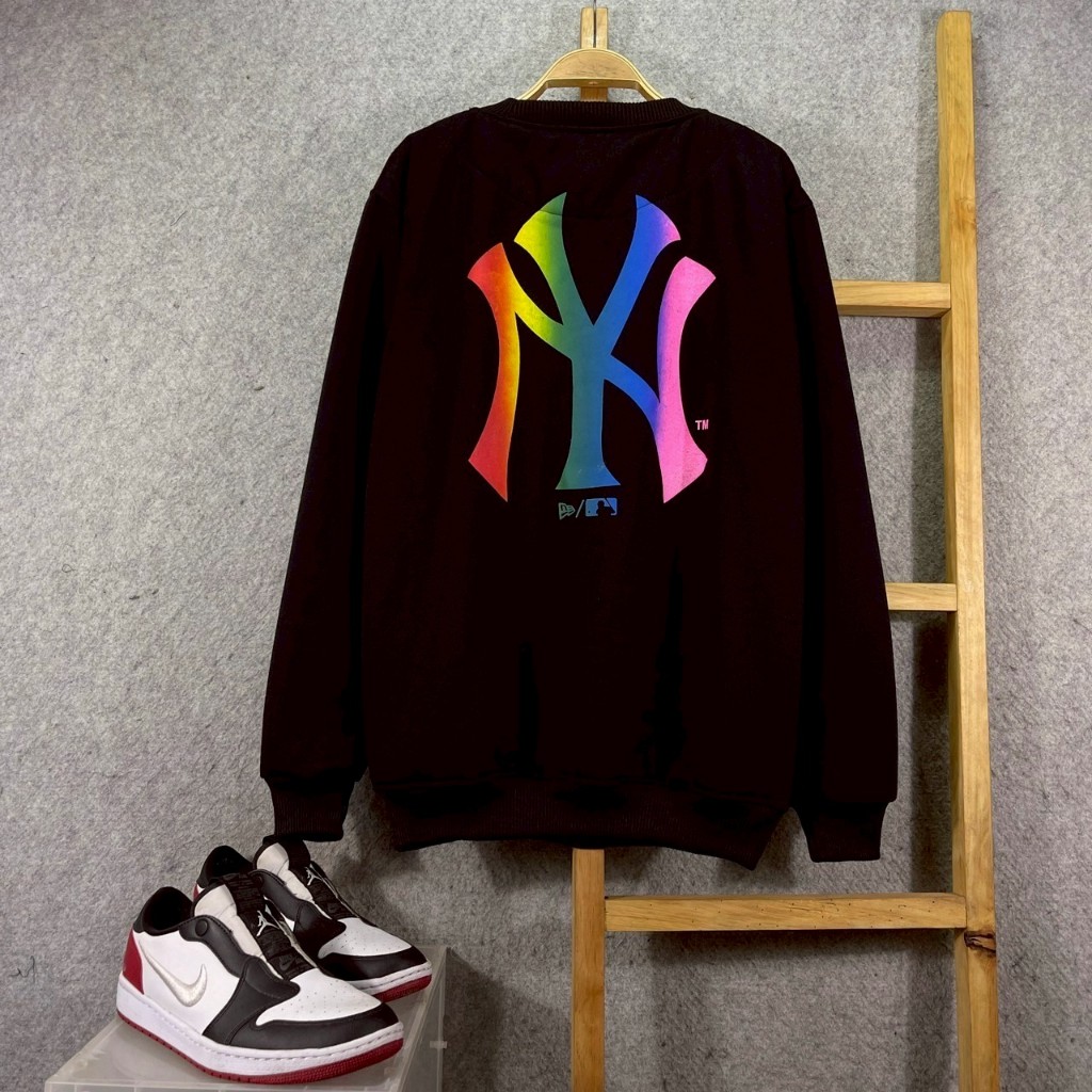 SWEATER CREWNECK NY NEW YORK BIG LOGO RAINBOW BLACK