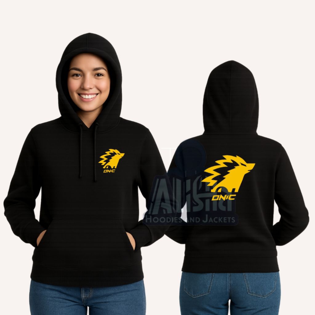 HOODIE jumper hitam Onic wanita jacket kuning resleting logo esport unisex baseball varsity ziper