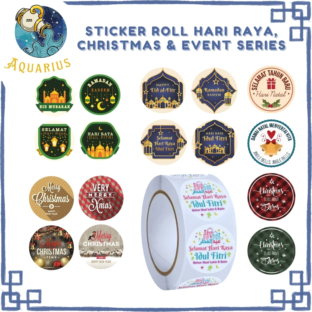 

AQR - 500pcs Sticker Roll Tema Lebaran – Stiker Idul Fitri & Christmas untuk Parcel & Hampers SS001