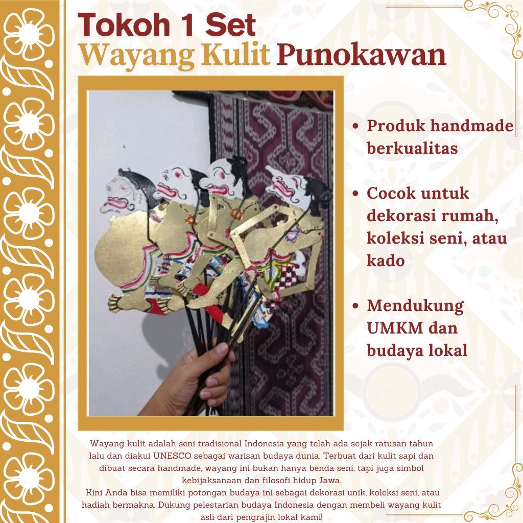 wayang kulit 1 Set Punokawan Kidangan 30 cm
