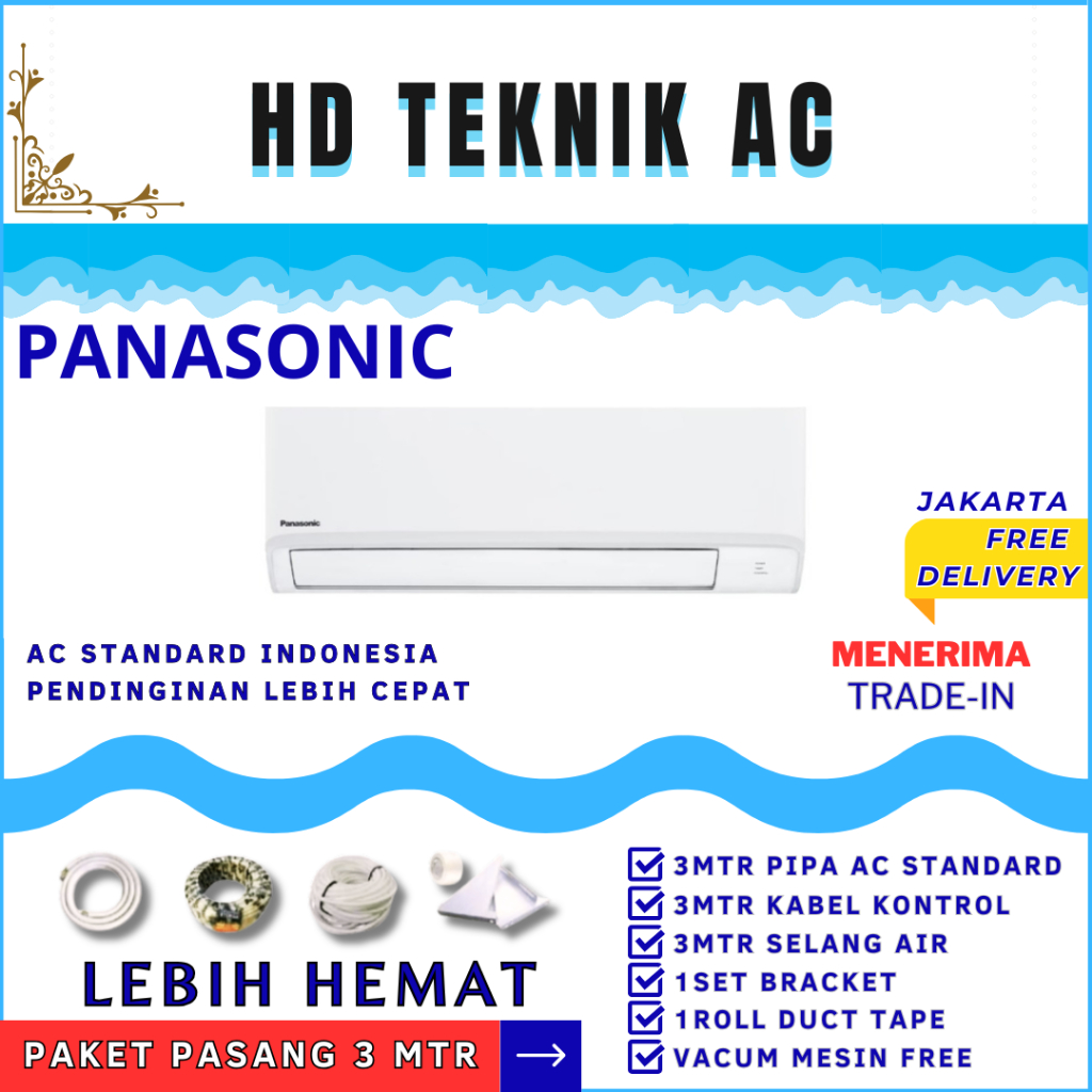 AC PANASONIC 1/2PK - 2PK  STANDARD TYPE YN-AKJ INDONESIA PAKET PASANG LEBIH MURAH