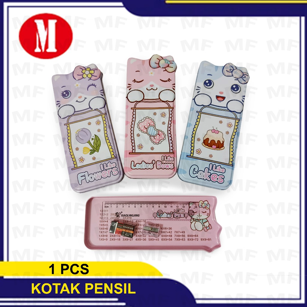 

Kotak Pensil Kaleng Motip Kucing + 1 set alat tulis No:B-773