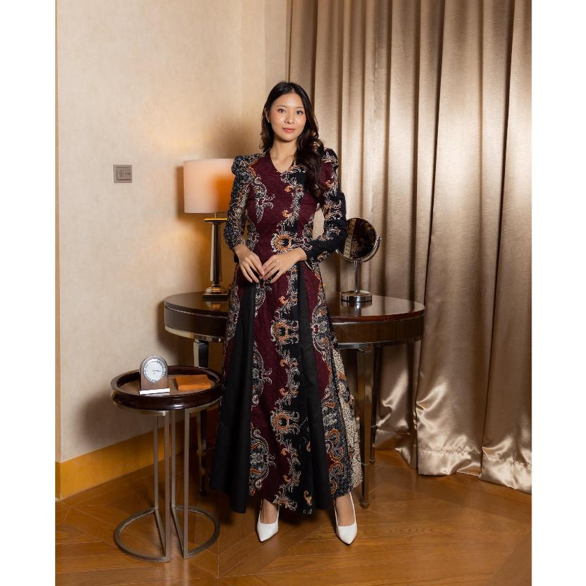 HERFIT Letizia dress batik maxi kombinasi katun strecth(dress batik panjang)