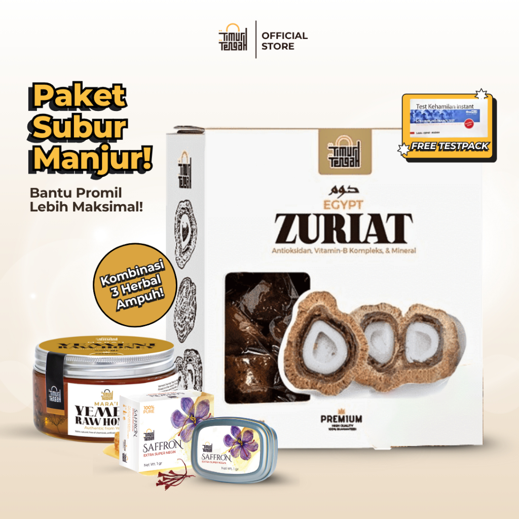 

Timur Tengah Paket Subur Promil Herbal Alami Buah Zuriat 500gr, Safron 0,5 gr, Madu Yaman Marai 250gr