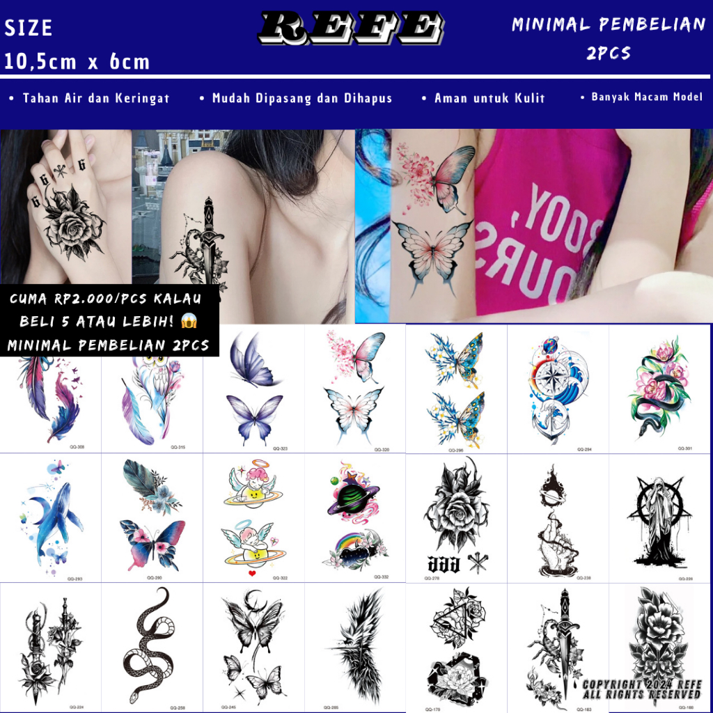 Tato Sticker Tatto Temporer Tahan Lama tato versi stiker, Berbagai Motif Aesthetic