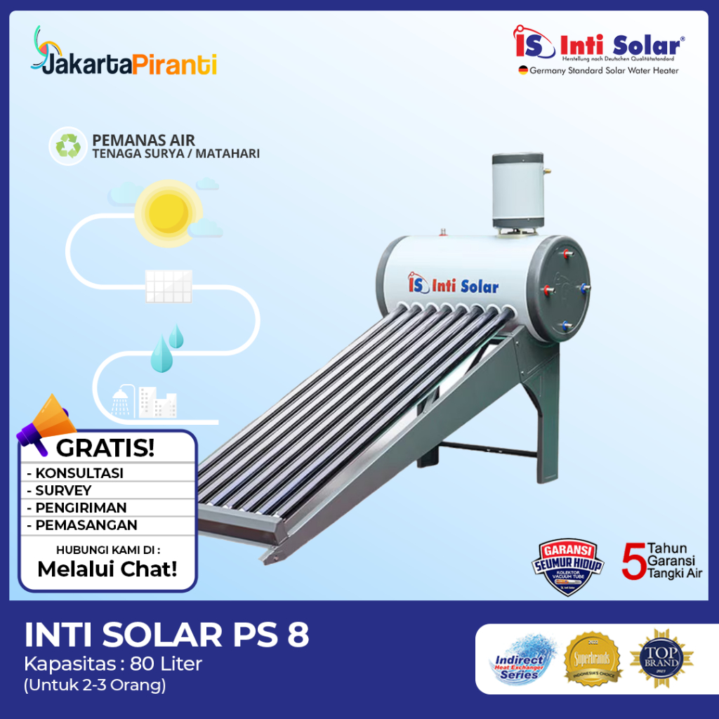 Pemanas Air Tenaga Surya Matahari IntiSolar 80liter Inti Solar Water Heater Inti Solar PS 8