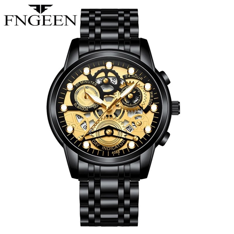 FNGEEN 4088 Jam Tangan Pria Quartz Anti Air Original Berongga-Ukiran Bercahaya Pelajar Fashion Watch